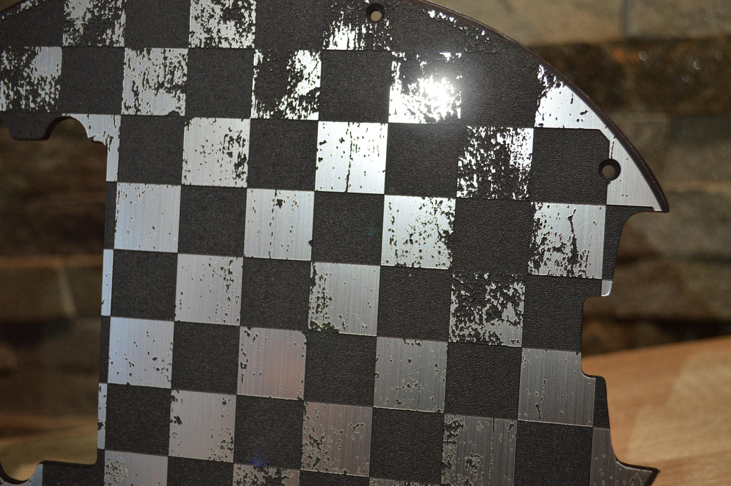 Plastic/Brushed Aluminum Distressed Checker Textured Pickguard - Original Ernie Ball Music Man StingRay 4 Bass