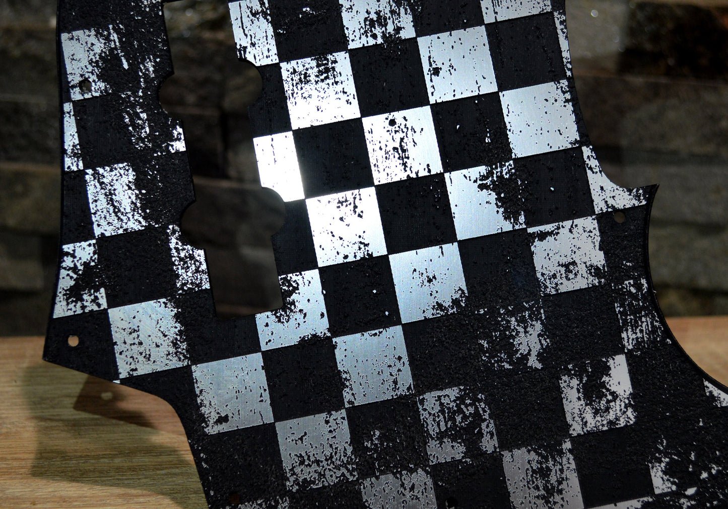 Plastic/Brushed Aluminum Distressed Checker Textured Pickguard - Fender Jazz Bass - USA Made