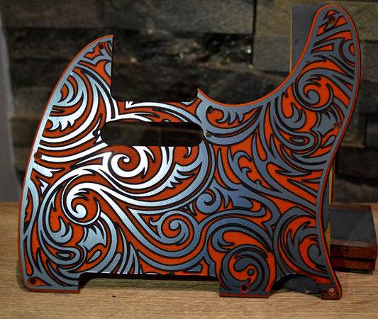 Orange Faux Stainless Steel Spiral Textured Pickguard - Fits Fender Telecaster - USA Made - Acrylic Plastic