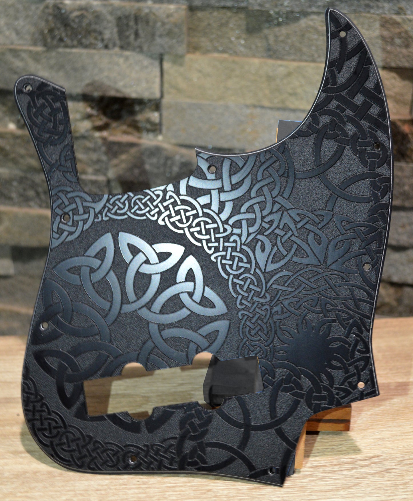 Custom Engraved Celtic Knot Acrylic Jazz Bass Pickguard — 3‑Ply, 10‑Hole, Standard Fit