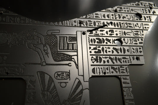 Engraved Egyptian Hieroglyph San Dimas MIM style Pickguard for Charvel Pro‑Mod (3‑Ply Acrylic)