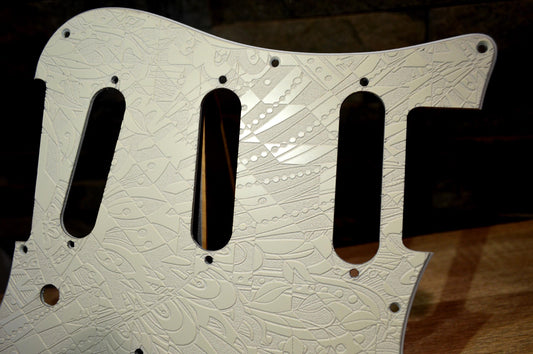 Custom Ash White Textured Psychedelic Pickguard - Fits PRS Silver Sky Single Coil Pickups