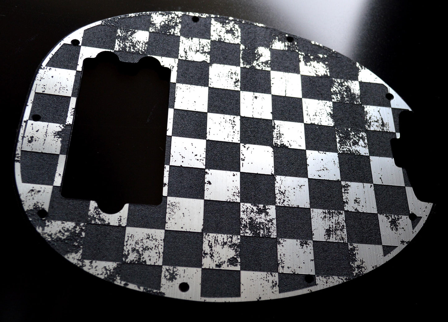 Plastic/Brushed Aluminum Distressed Checker Textured Pickguard - Original Ernie Ball Music Man StingRay 4 Bass