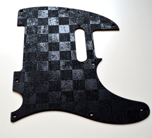 Black Distressed Checker Textured Pickguard - Fits Fender Telecaster - USA Made