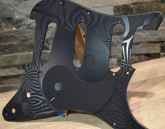 Custom Black Yinyang Textured Pickguard - Fits Fender Stratocaster - USA Made