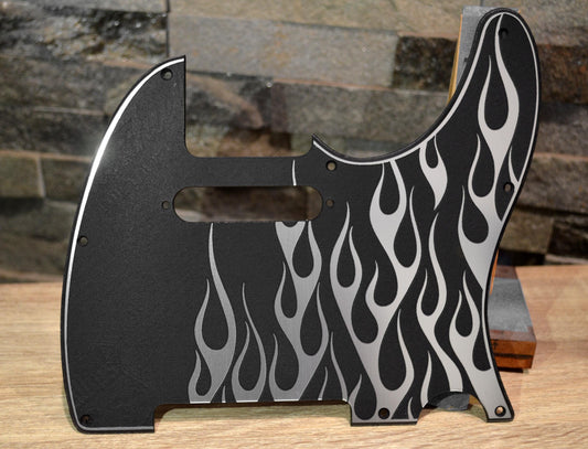 Faux Brushed Aluminum Flame Textured Pickguard combo Fits Fender Telecaster -Plastic