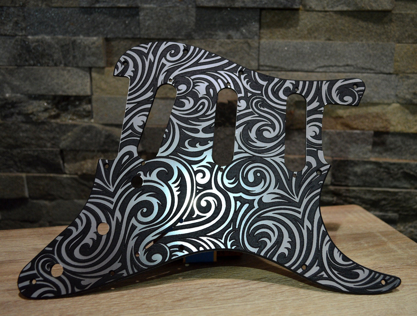 Faux Brushed Aluminum Spiral Textured Pickguard - Fits Fender Stratocaster - USA Made