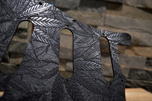 Custom Black Pot Leaf Textured Pickguard - Fender Stratocaster Parts USA Made