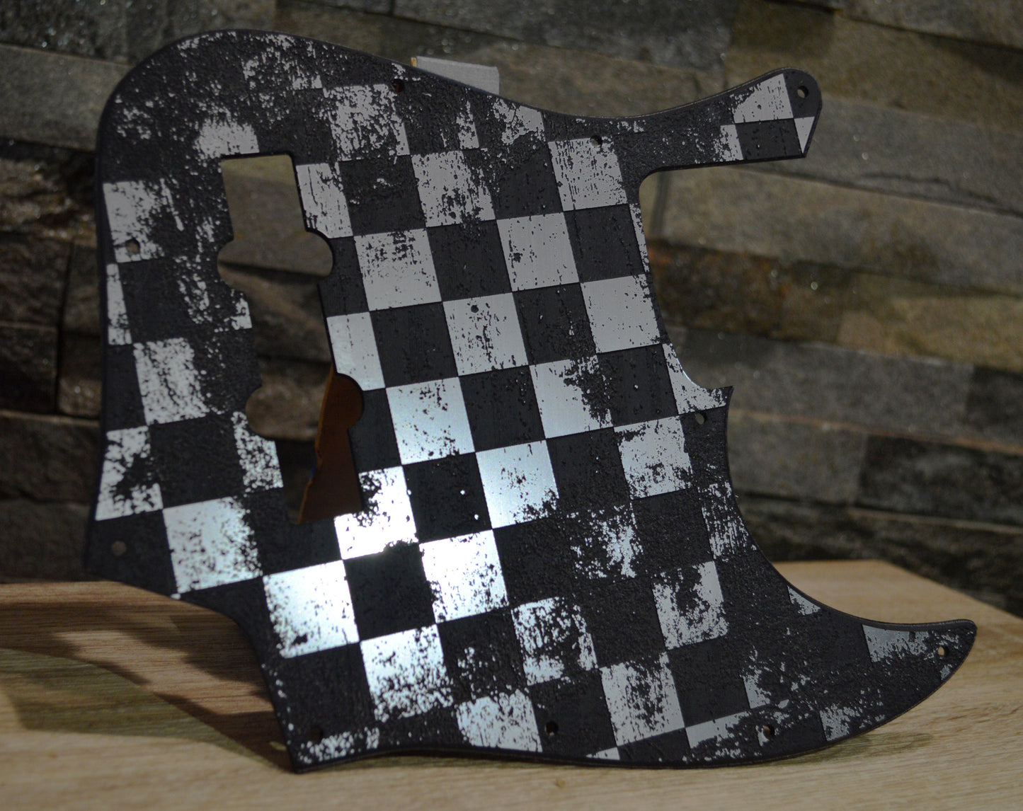 Plastic/Brushed Aluminum Distressed Checker Textured Pickguard - Fender Jazz Bass - USA Made