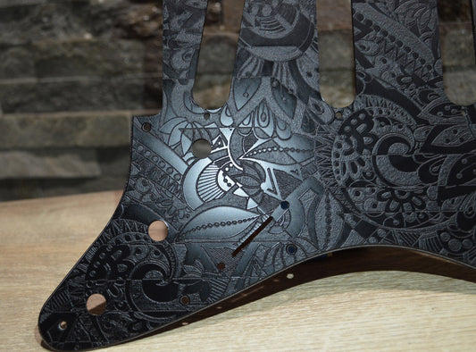 Custom Black Vintage Psychedelic Textured Pickguard Fits Fender Stratocaster - USA Made