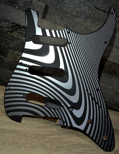 Faux Brushed Aluminum Illusionist 1 Pickguard - Fits Fender Stratocaster - USA Made