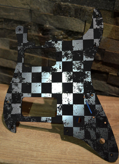 Faux Brushed Aluminum Distressed Checker Pickguard for Charvel Pro-Mod So-Cal  Floyd Rose