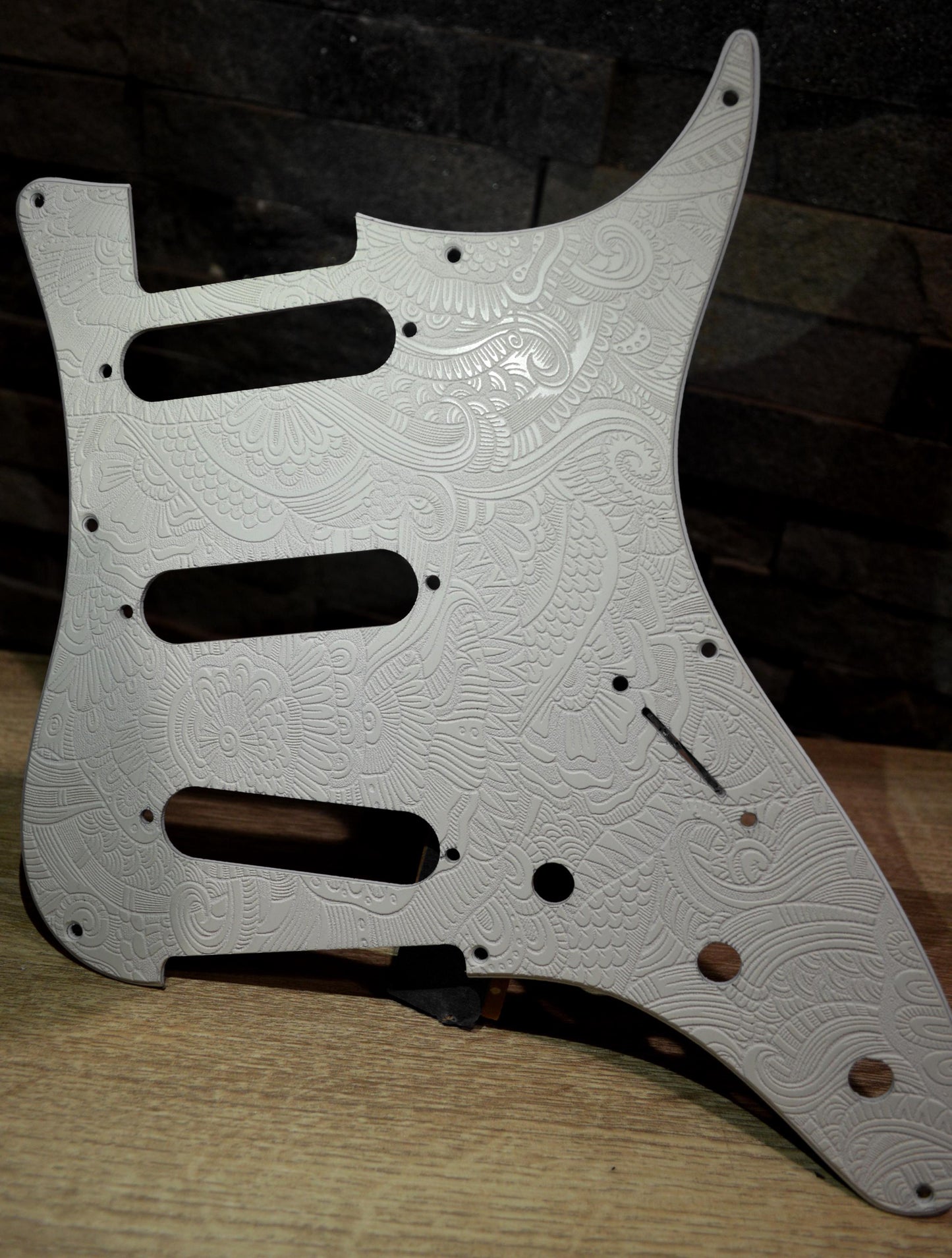 Custom Ash White Textured Snakes Pickguard - Fits PRS Silver Sky Single Coil Pickups