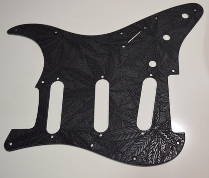 Custom Black Pot Leaf Textured Pickguard - Fender Stratocaster Parts USA Made