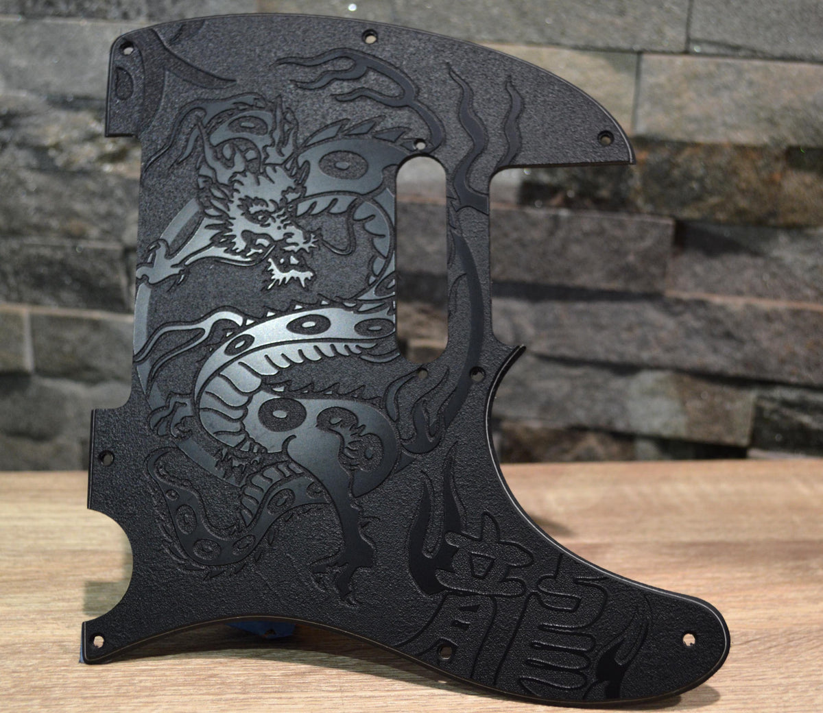 Custom Black Tattoo Dragon Textured Pickguard - Fits Fender Telecaster - USA Made