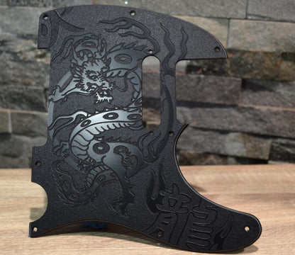 Custom Black Tattoo Dragon Textured Pickguard - Fits Fender Telecaster - USA Made