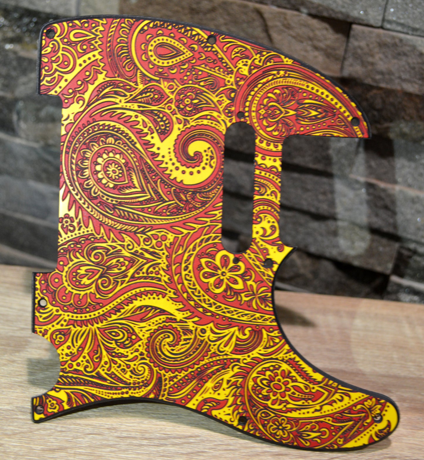 3 color- Red/Yellow Classic Paisley Engraved Telecaster Pickguard - Textured Art for Fender Guitar USA Made