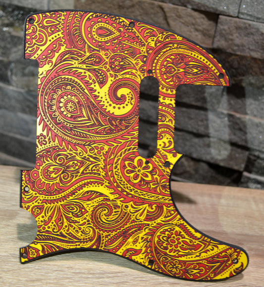 3 color- Red/Yellow Classic Paisley Engraved Telecaster Pickguard - Textured Art for Fender Guitar USA Made