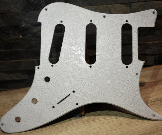 Custom Ash White Textured Snakes Pickguard - Fits PRS Silver Sky Single Coil Pickups