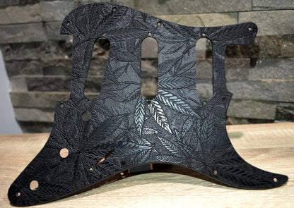 Custom Black Pot Leaf Textured Pickguard - Fender Stratocaster Parts USA Made