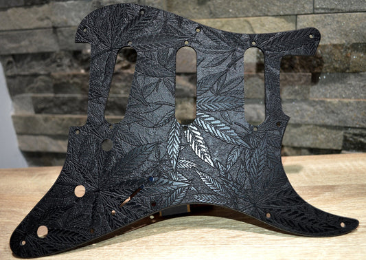 Custom Black Pot Leaf Textured Pickguard - Fender Stratocaster Parts USA Made
