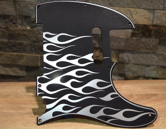 Faux Brushed Aluminum Flame Textured Pickguard combo Fits Fender Telecaster -Plastic
