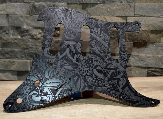 Custom Black Vintage Psychedelic Textured Pickguard Fits Fender Stratocaster - USA Made