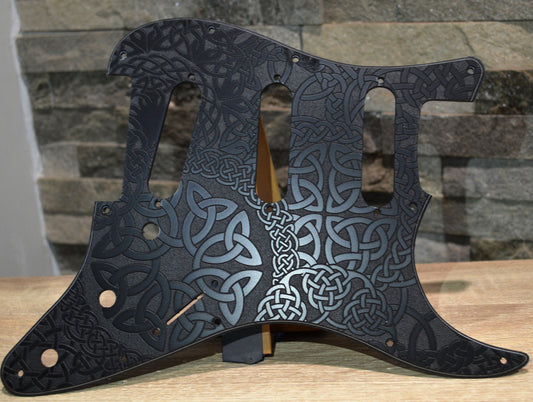 Custom Engraved Celtic Knot Acrylic Stratocaster Pickguard — 3‑Ply, 11‑Hole, SSS / HSS / HH Options