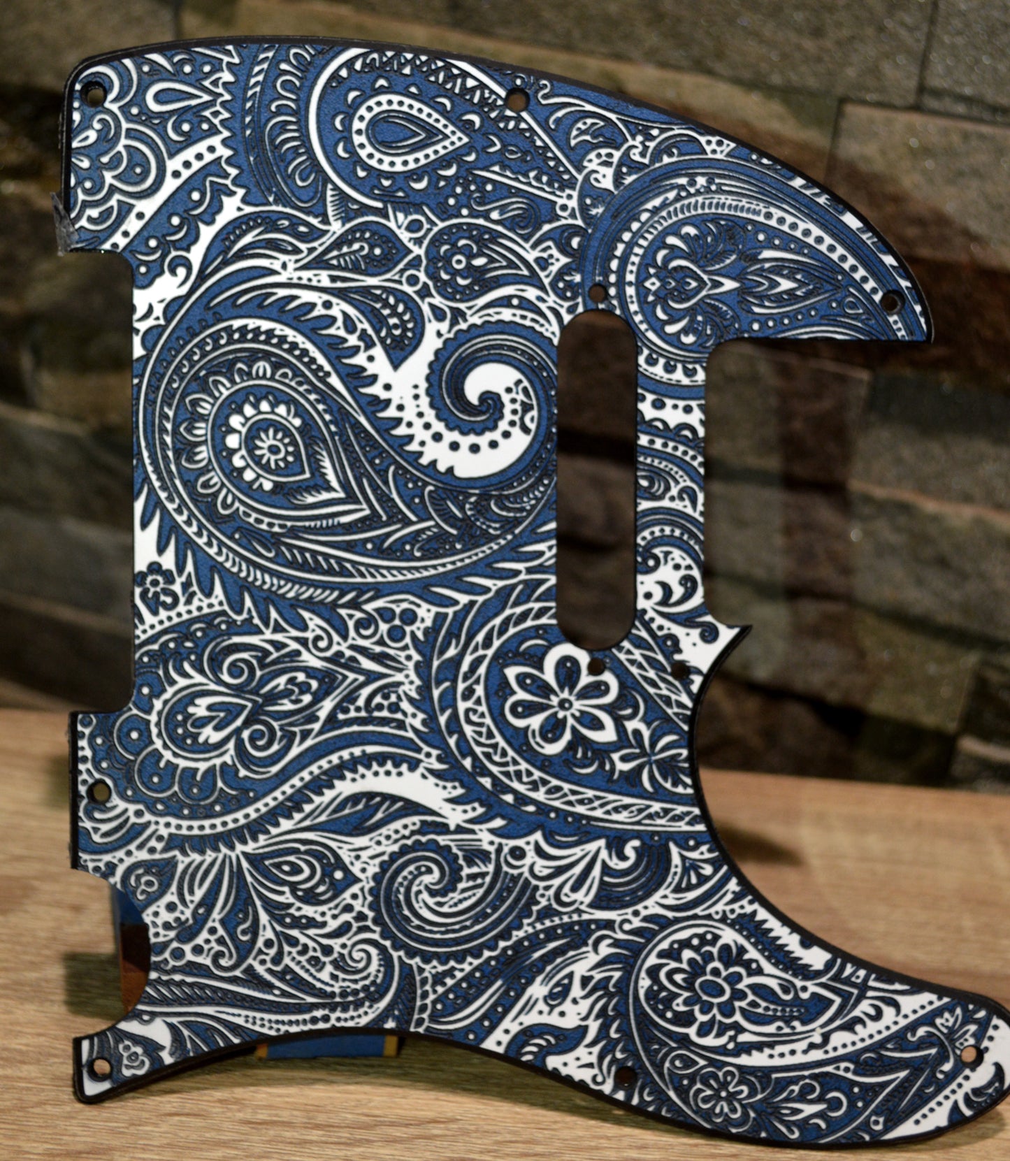 3 color- blue/White Classic Paisley Engraved Telecaster Pickguard - Textured Art for Fender Guitar USA Made