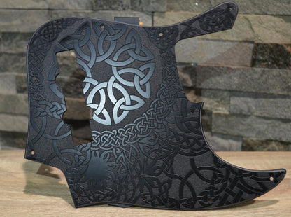 Custom Engraved Celtic Knot Acrylic Jazz Bass Pickguard — 3‑Ply, 10‑Hole, Standard Fit
