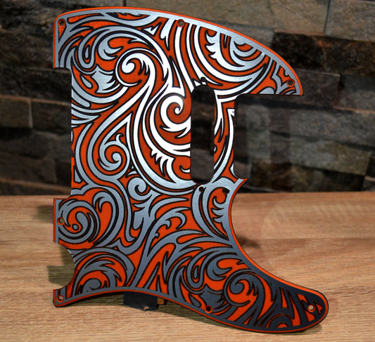 Orange Faux Stainless Steel Spiral Textured Pickguard - Fits Fender Telecaster - USA Made - Acrylic Plastic
