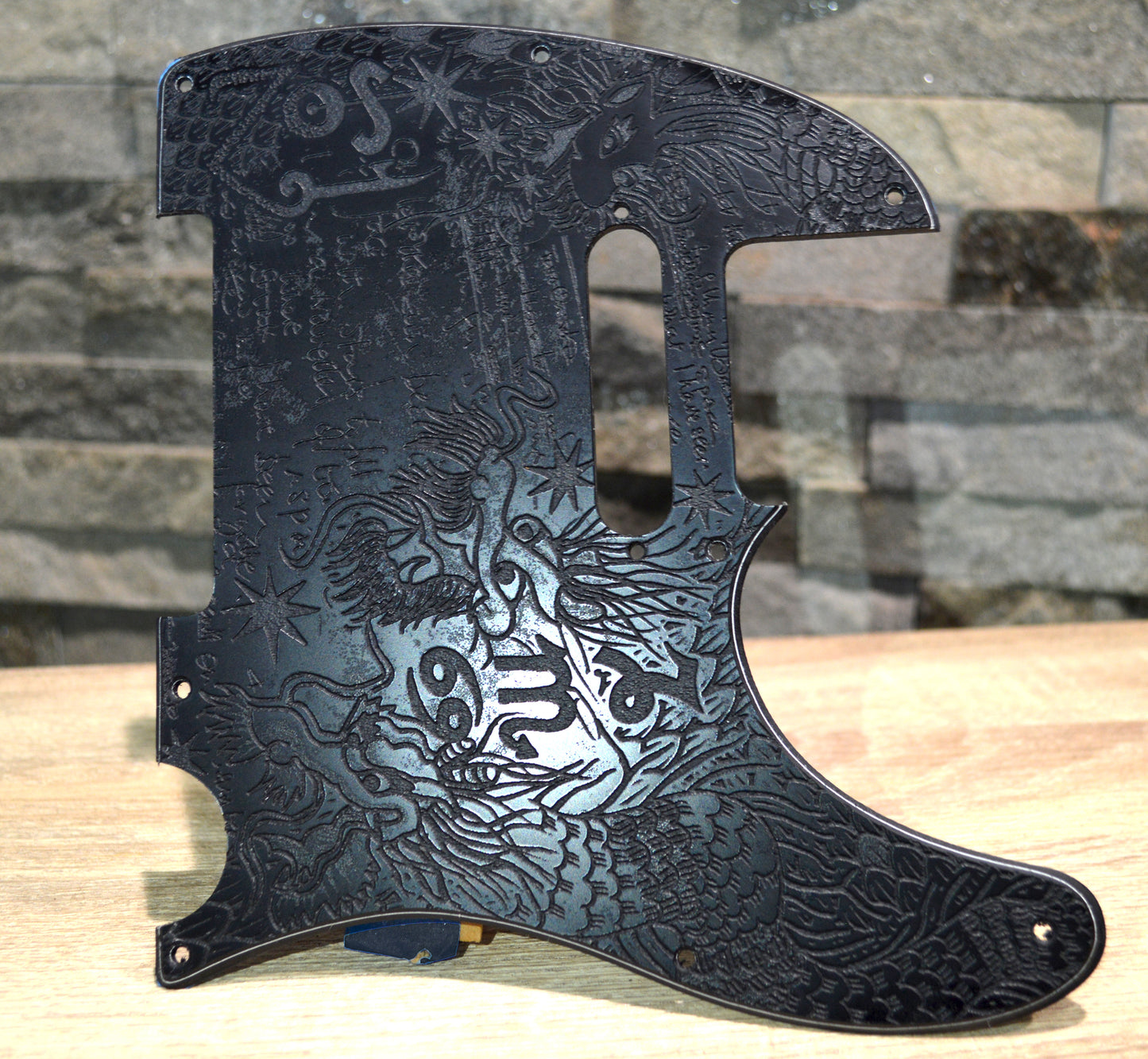 Graffiti‑Style Zeppelin Tele Pickguard — Dragon Scales & Handwritten Kashmir- Fits Fender Telecaster