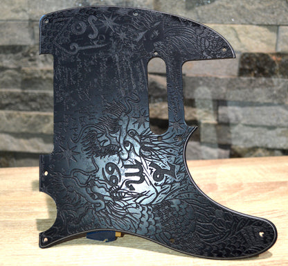 Graffiti‑Style Zeppelin Tele Pickguard — Dragon Scales & Handwritten Kashmir- Fits Fender Telecaster