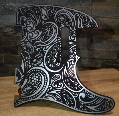 Faux Brushed Aluminum Paisley Laser Engraved Telecaster Pickguard - Industrial Chic Guitar Art - Custom Made
