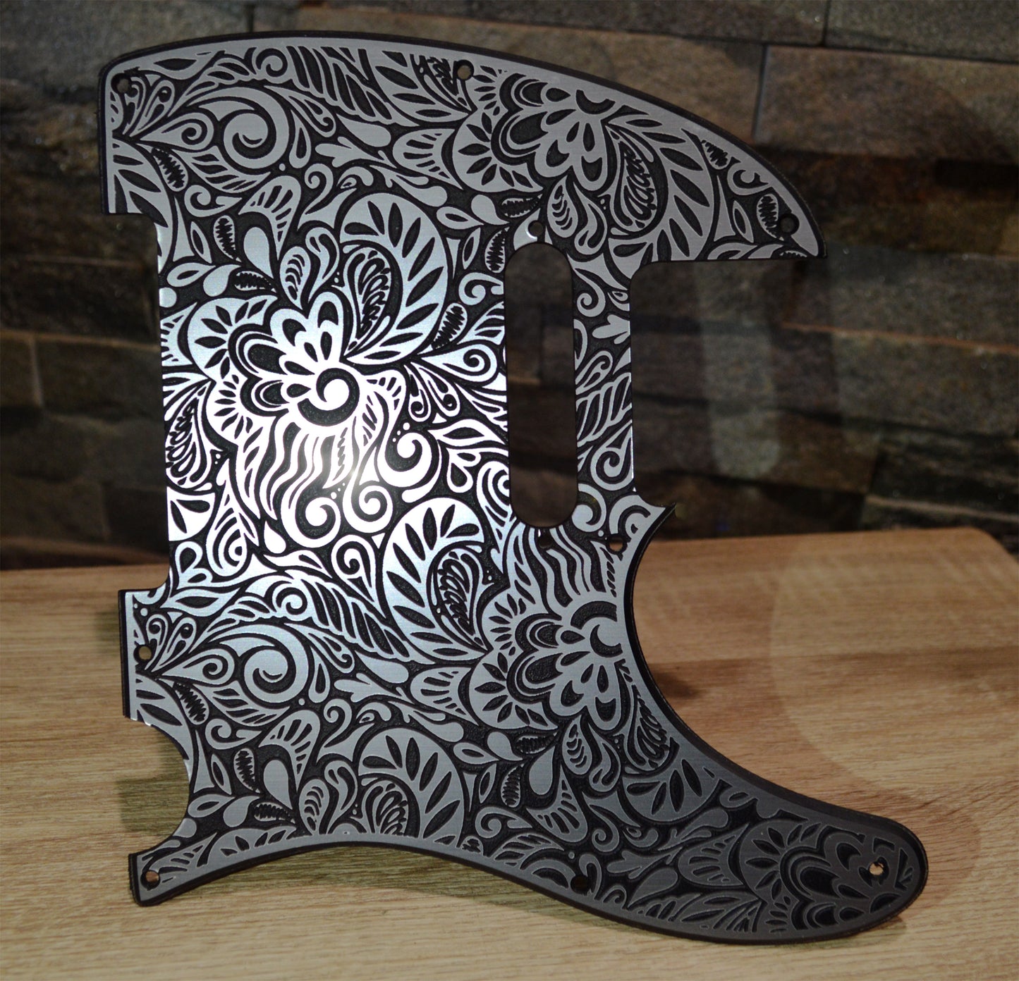 Faux Brushed Aluminum Paisley Laser Engraved Telecaster Pickguard - Industrial Stylish Guitar Art - Custom Made (Copy)