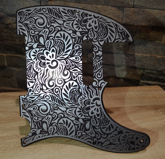 Faux Brushed Aluminum Paisley Laser Engraved Telecaster Pickguard - Industrial Stylish Guitar Art - Custom Made (Copy)