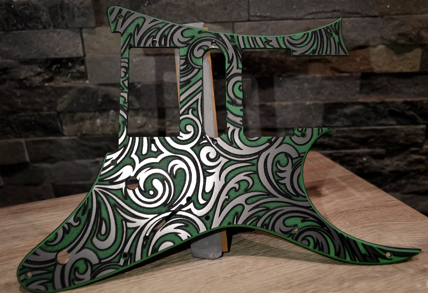 Custom Textured Green tri-color Faux Stainless Steel Pickguard IBANEZ JEM or RG550 Japan - Plastic (Copy)