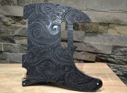 Black Classic Paisley Engraved Telecaster Pickguard - Textured Art for Fender Guitar USA Made
