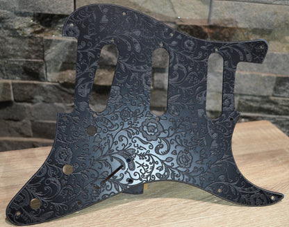 Black Engraved Floral‑Vine Stratocaster Pickguard — Jimi Hendrix Monterey‑Inspired -USA - SSS, HSS, HxH (Copy)