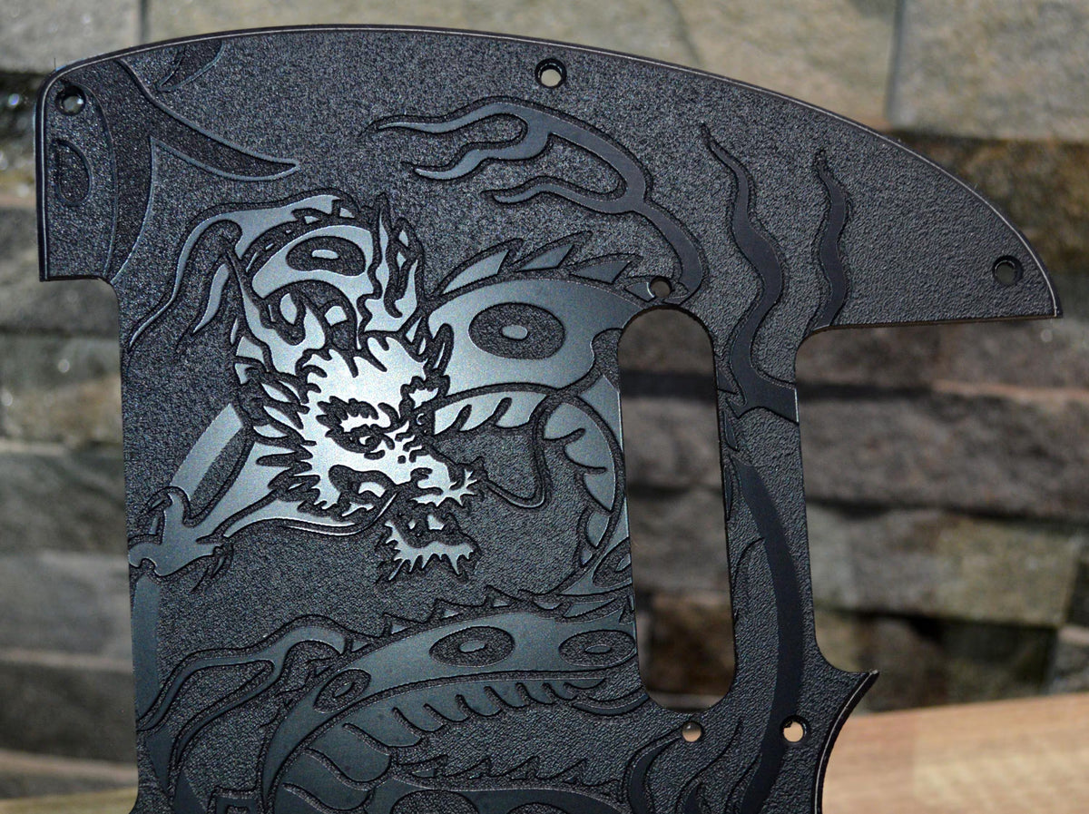 Custom Black Tattoo Dragon Textured Pickguard - Fits Fender Telecaster - USA Made