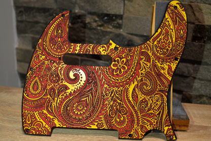 3 color- Red/Yellow Classic Paisley Engraved Telecaster Pickguard - Textured Art for Fender Guitar USA Made