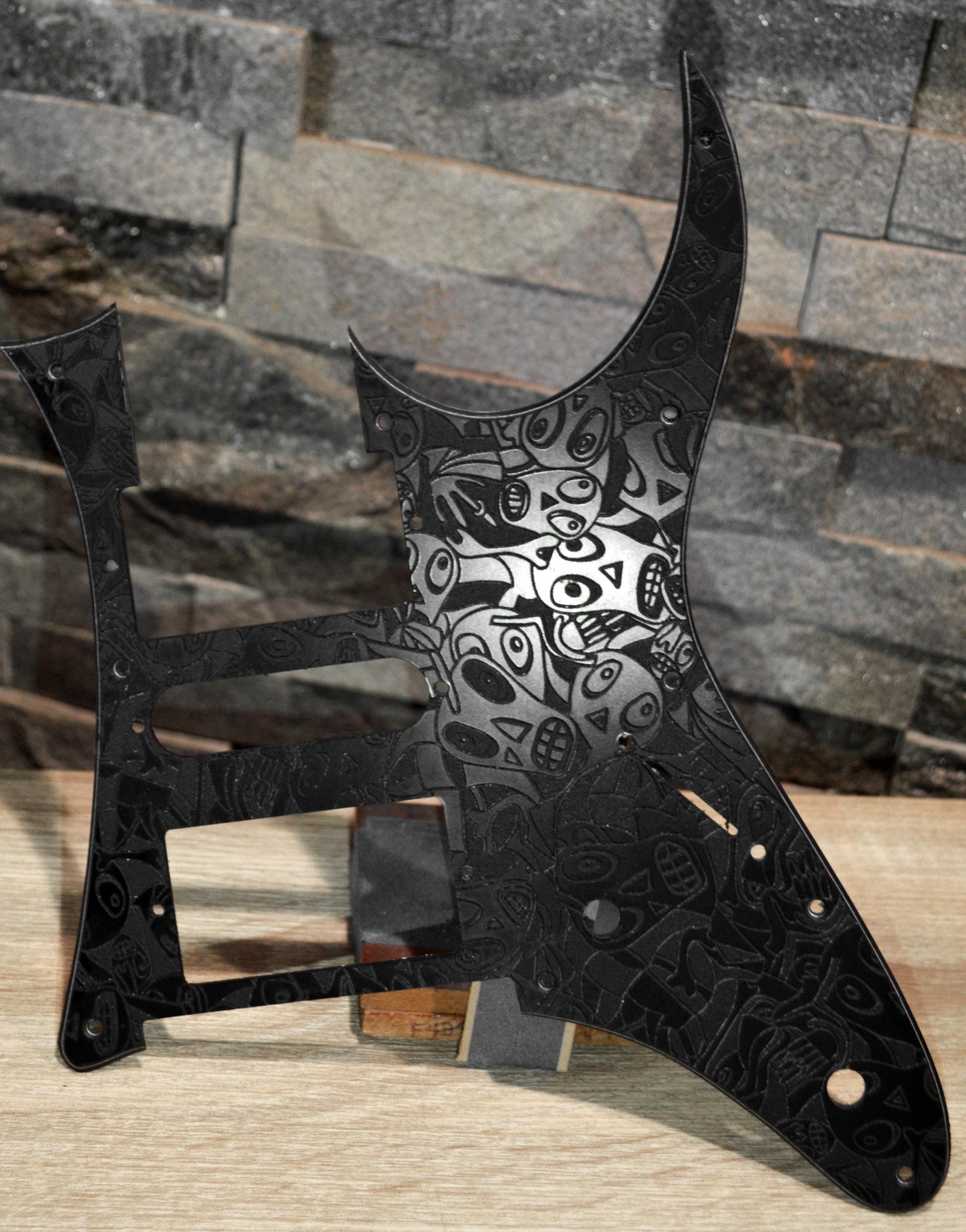 Custom Textured Black Donnie Hunt Faces Pickguard IBANEZ JEM or RG550 Japan