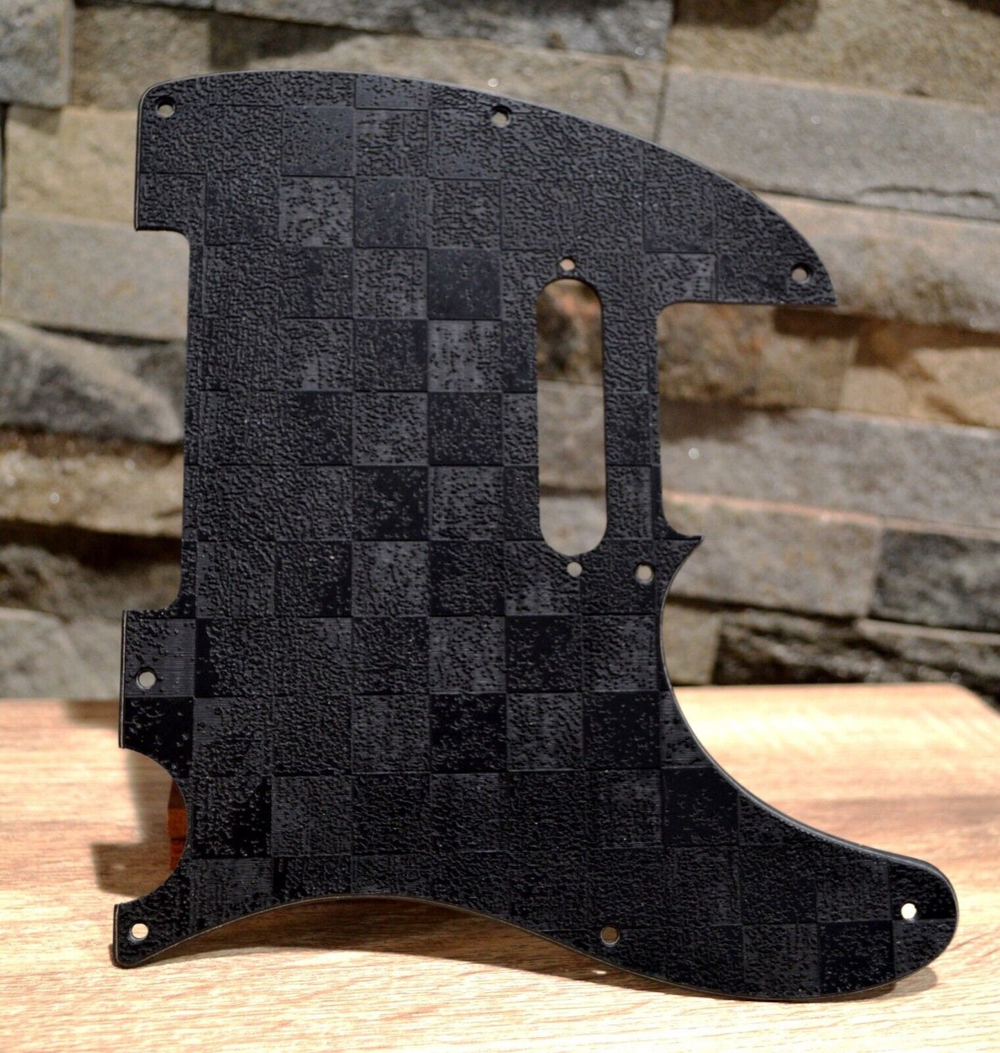 Black Distressed Checker Textured Pickguard - Fits Fender Telecaster - USA Made