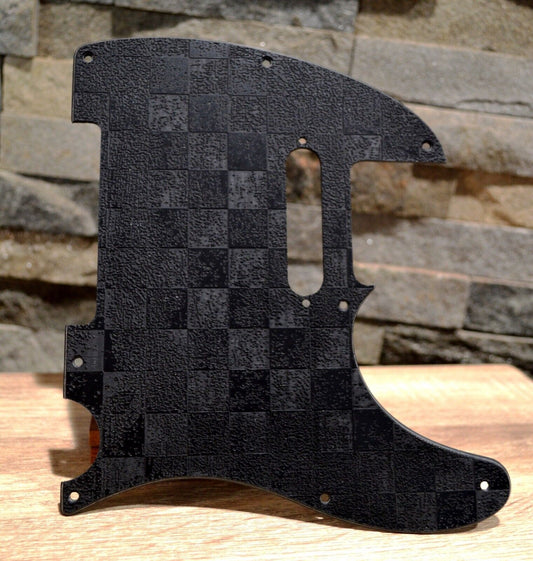 Black Distressed Checker Textured Pickguard - Fits Fender Telecaster - USA Made