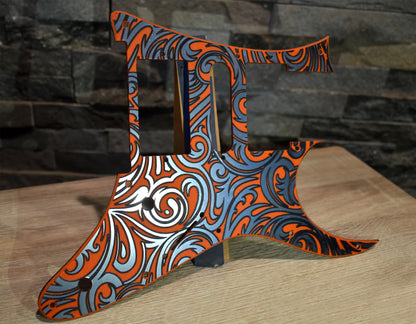 Custom Textured Orange tri-color Faux Stainless Steel Pickguard IBANEZ JEM or RG550 Japan - Plastic