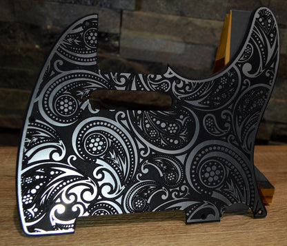 Faux Brushed Aluminum Paisley Laser Engraved Telecaster Pickguard - Industrial Chic Guitar Art - Custom Made