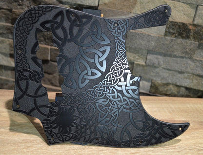 Custom Engraved Celtic Knot Acrylic Jazz Bass Pickguard — 3‑Ply, 10‑Hole, Standard Fit