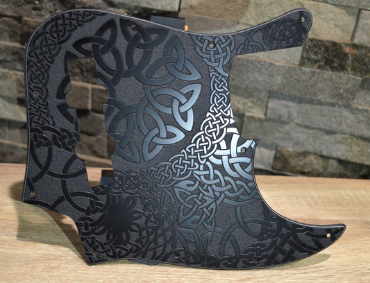 Custom Engraved Celtic Knot Acrylic Jazz Bass Pickguard — 3‑Ply, 10‑Hole, Standard Fit