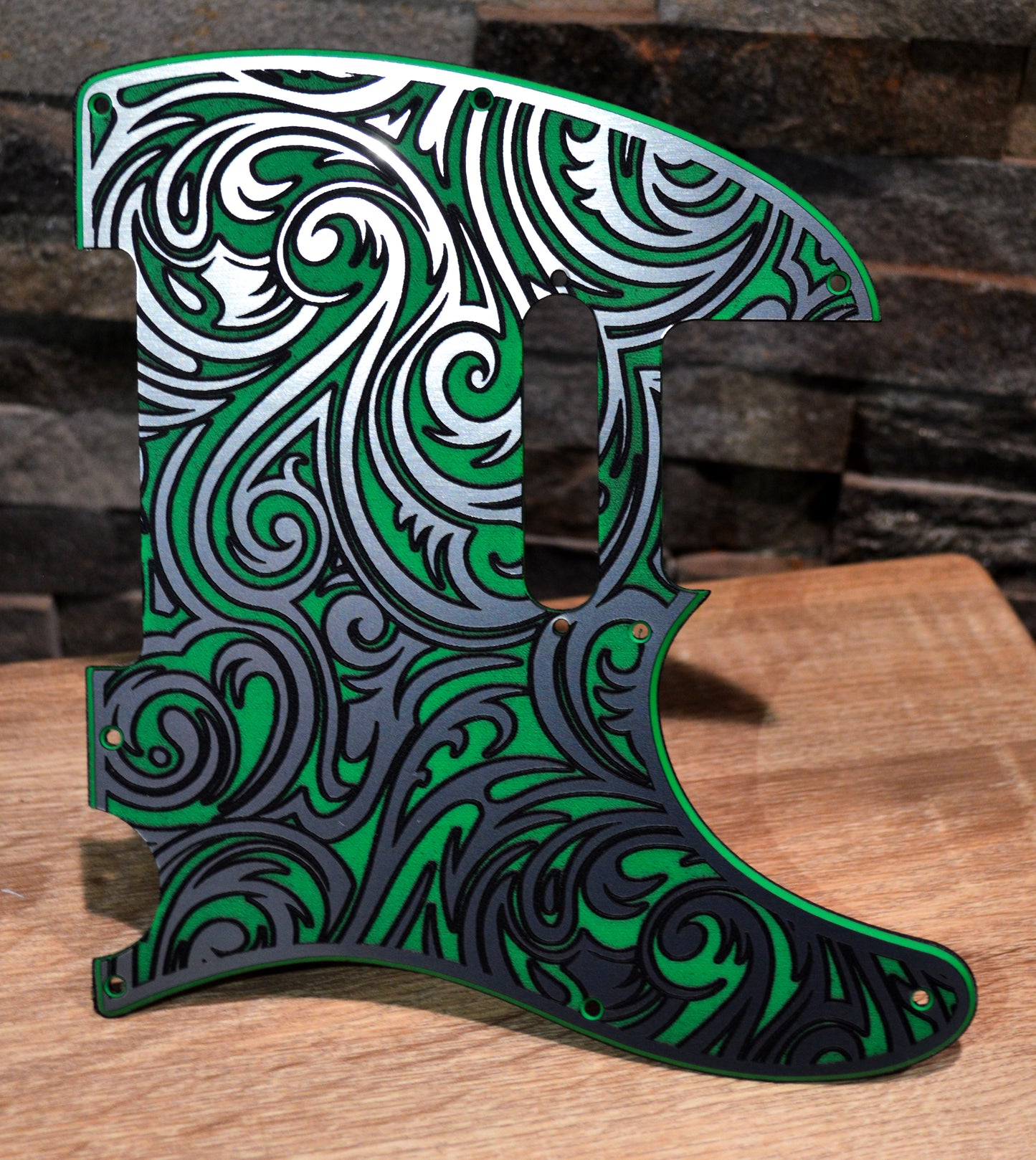 Green Faux Stainless Steel Spiral Textured Pickguard - Fits Fender Telecaster - USA Made - Acrylic Plastic (Copy)