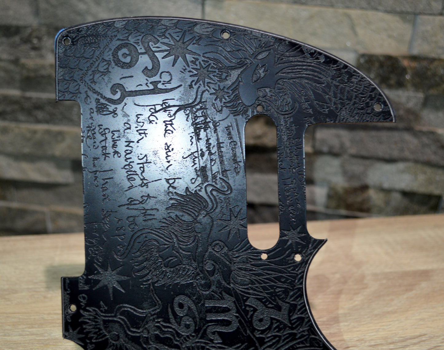 Graffiti‑Style Zeppelin Tele Pickguard — Dragon Scales & Handwritten Kashmir- Fits Fender Telecaster